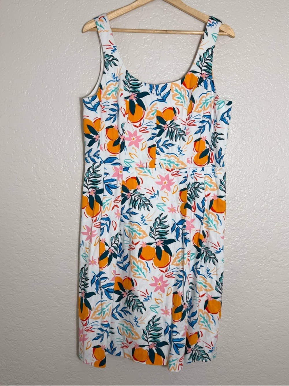 Anne Klein Sleeveless Dress Vibrant "Ivory Multi" Tropical Citrus Print Size 12